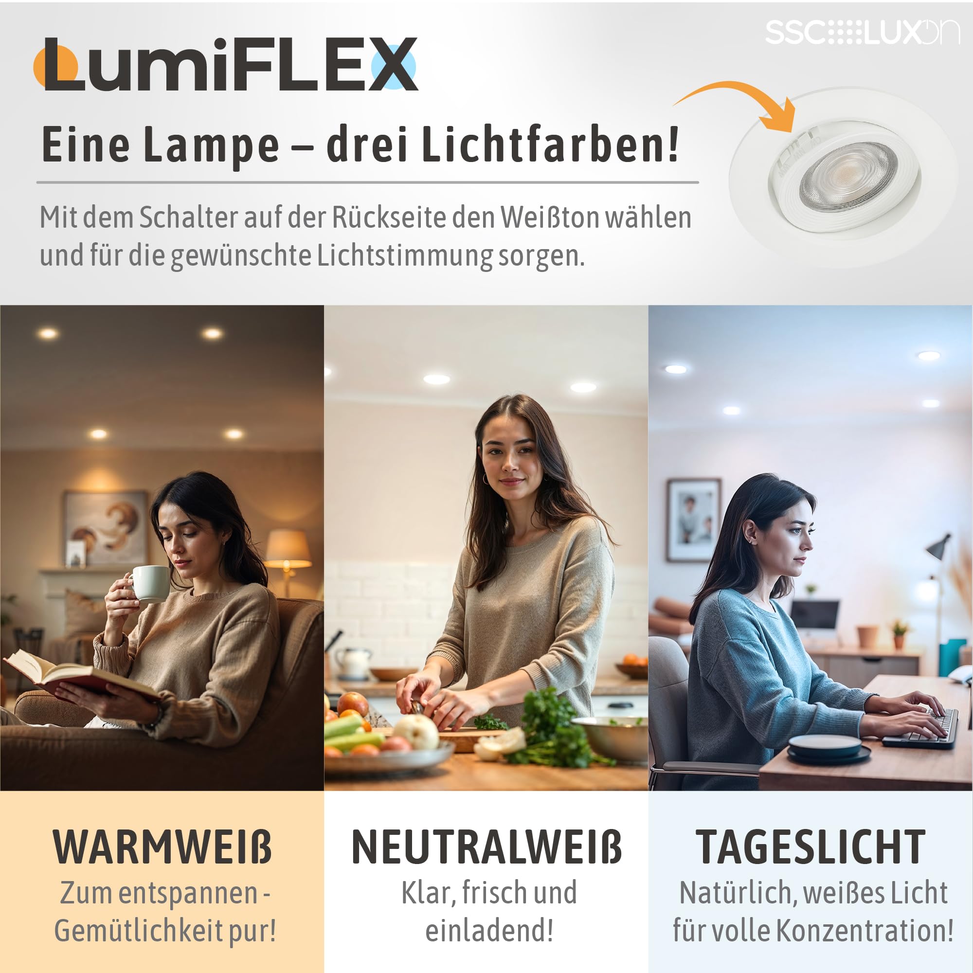 SSC-LUXon 10 Stück VIONA LED Mini Einbauspot flach weiß schwenkbar – Einbaustrahler Decke warmweiß, neutralweiß, kaltweiß