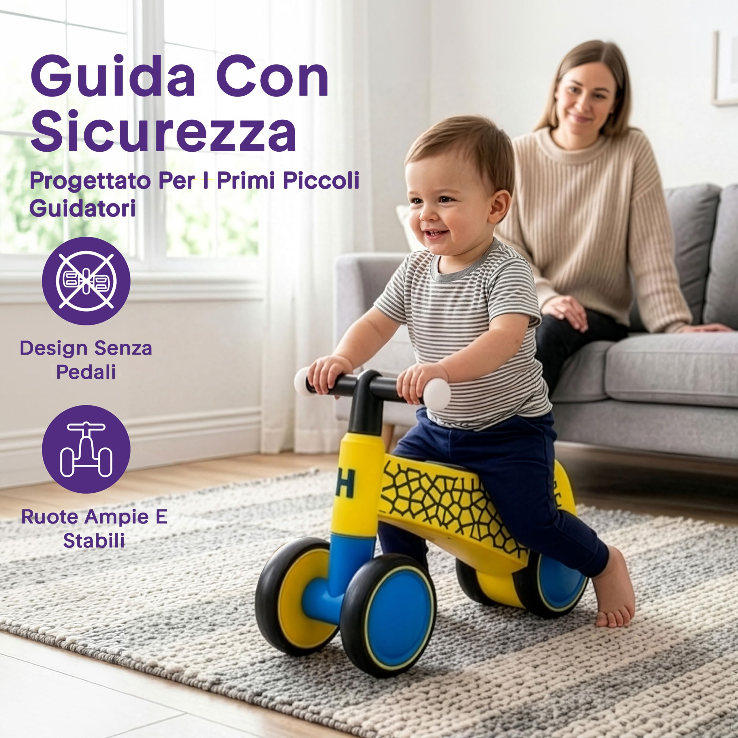 Hurtle Bicicletta senza Pedali, Balance Bike 1,5–3 Anni con Manubrio Luminoso, Bicicletta Bambini Leggera per Equilibrio e Coordinazione, Giochi Bambini, Regalo, Uso Interno/Esterno, Giallo