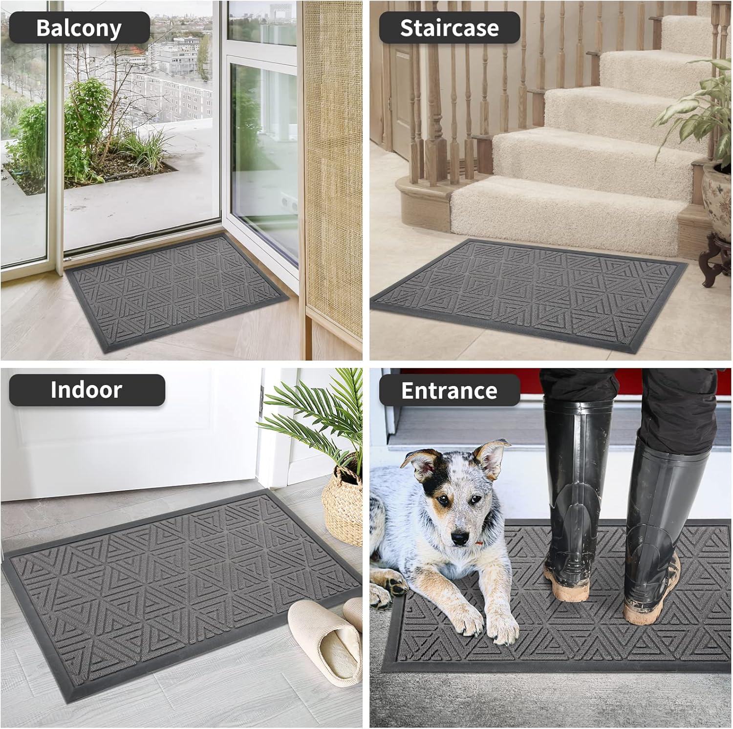 Yimobra Durable Front Entrance Door Mat, Heavy Duty Outdoor Indoor Doormat Entryway Floor Mat, Non Slip Rubber Backing, Easy Clean Shoe Scraper, Waterproof, Patio, Lawn, 29.5x17+36x24 Inch, Gray