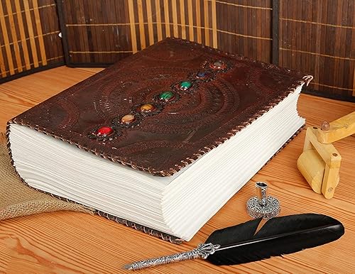 Miniatura 5 de TUZECH Fat Leather - Diario grande de 600 páginas, cuaderno de cuero de siete piedras, cuaderno de bocetos hecho a mano en blanco, regalo de