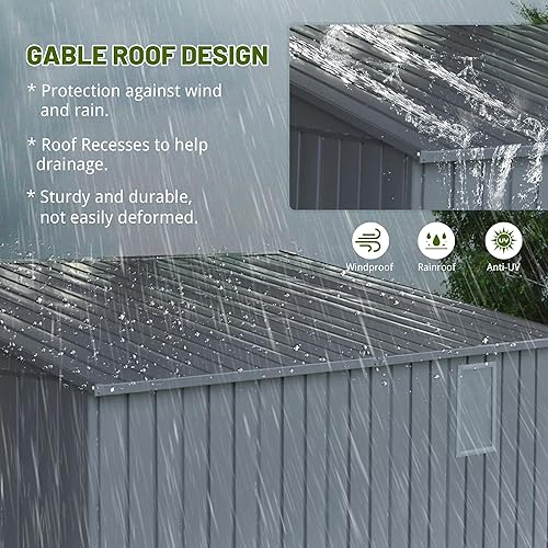 Miniatura 3 de Domi Cobertizo de almacenamiento para exteriores, 11 x 12.5 pies, cobertizos de herramientas de metal con puerta doble con cerradura, cobertizo