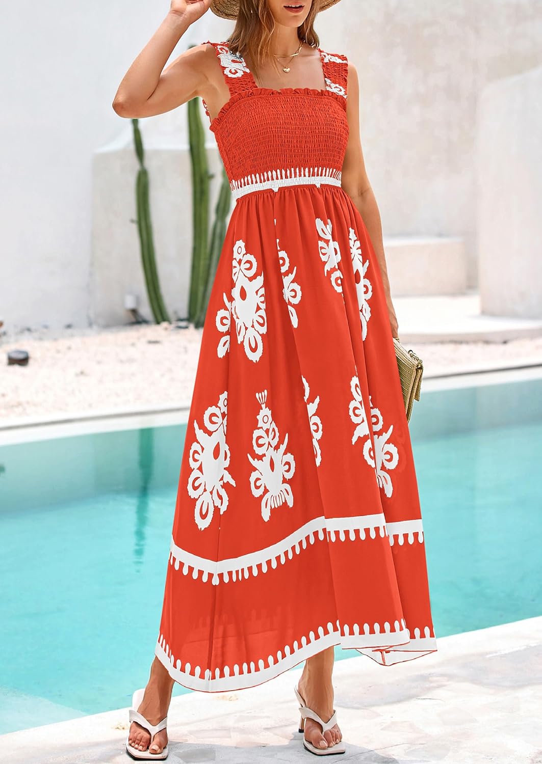 PRETTYGARDEN Womens Summer Boho Maxi Dress 2026 Casual Sleeveless Square Neck Floral Aline Smocked Beach Dresses with Pockets - Image 8