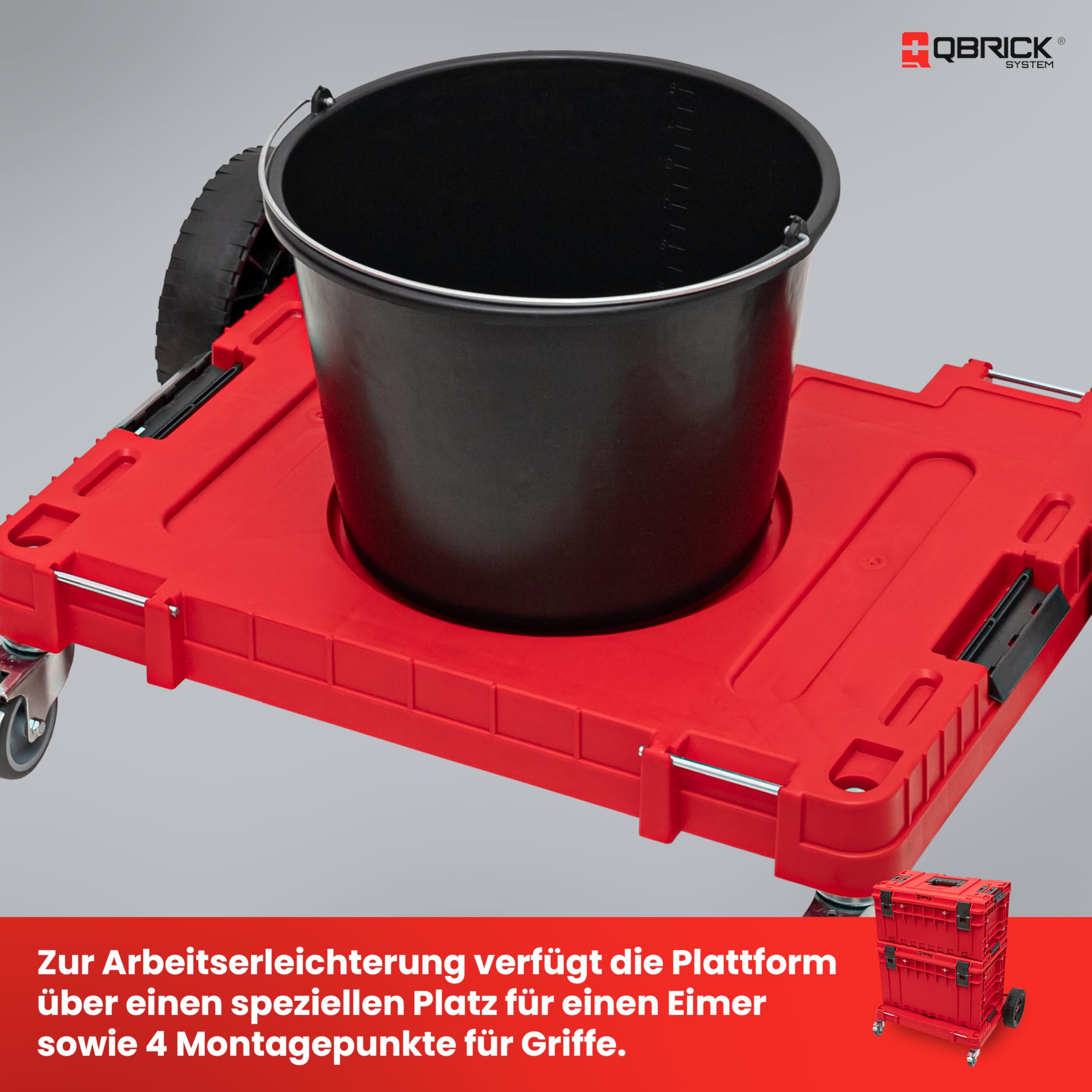 QBRICK SYSTEM Transportroller Rollbrett Transportbrett 120 kg Tragkraft ONE Transport Platform All Terrain RED Ultra HD Rot 750 x 542 x 223 mm