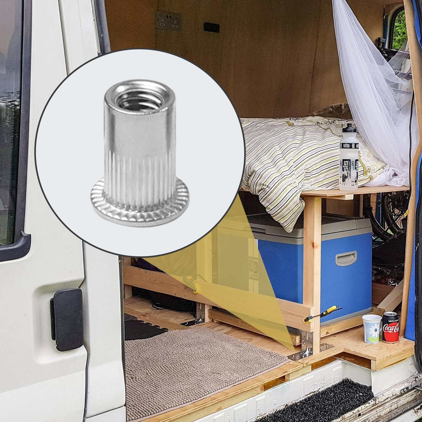 Dadi per rivetti M6/M8, in acciaio inox A2 V2A, 60 pezzi, dadi per rivetti ciechi, dadi per rivetti a testa piatta, scanalatura per recinzioni, costruzione di veicoli, camper, lavori in metallo