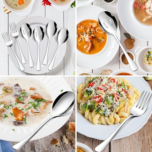 Miniatura 4 de Herogo Juego de 6 utensilios de acero inoxidable para servir, incluye cucharas, cucharas ranuradas, tenedores, juego de anfitriona de metal para