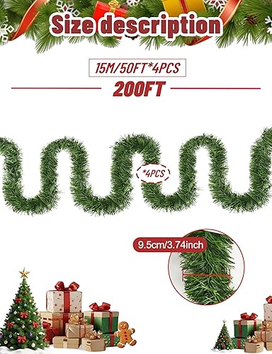 Miniatura 2 de Guirnalda de Navidad artificial de 200 pies, vid verde suave clásica para grandes lugares y eventos, decoración festiva duradera para exteriores