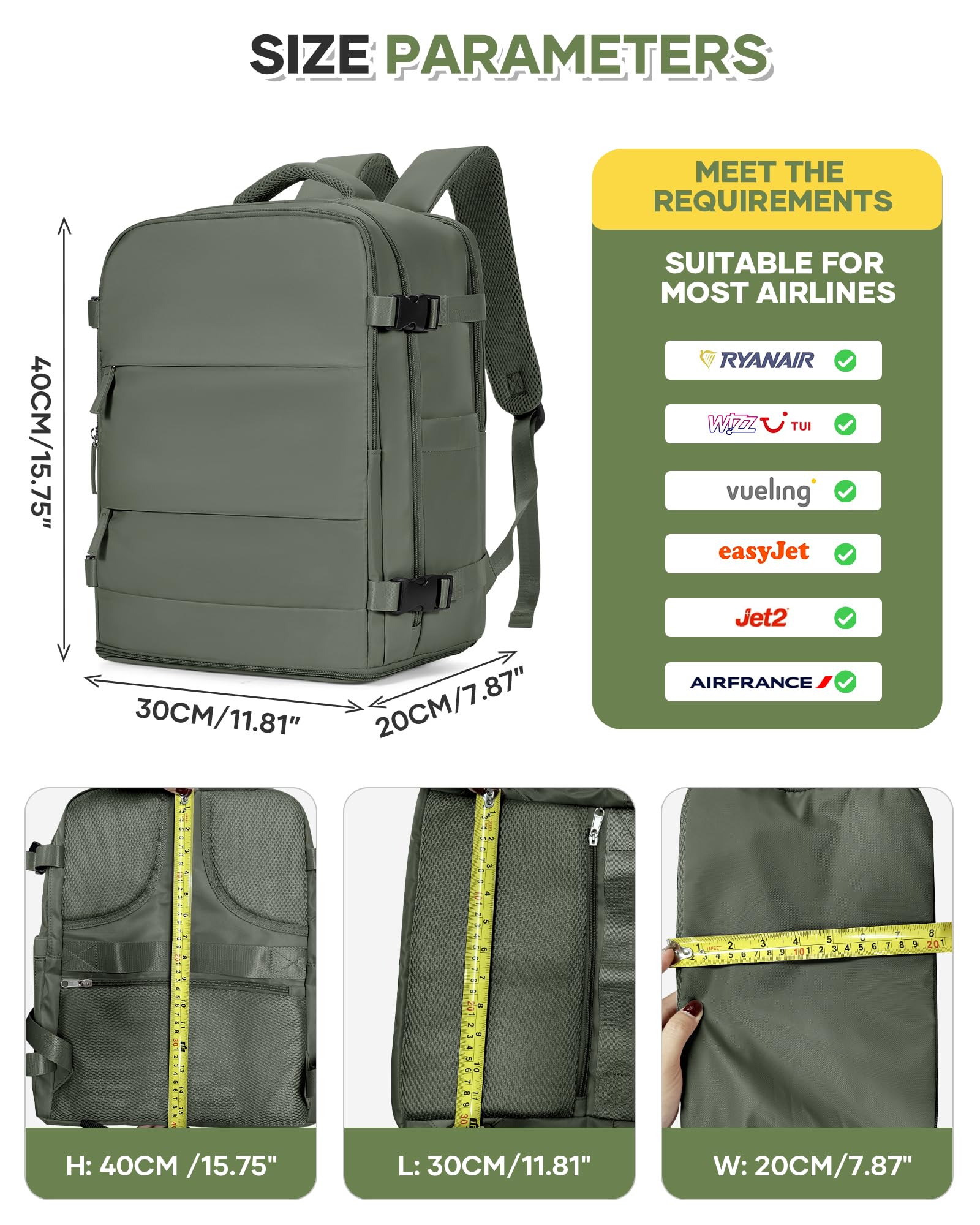 SZSYCN Mochila Viaje Cabina Avion 40x30x20 Ryanair Wizzair Mochila de Compresión al Vacío Mochilas Viaje 40×20×25 Ryanair para Mujer Equipaje de Mano 45x36x20 Easyjet Maletas para Portatil Hombre