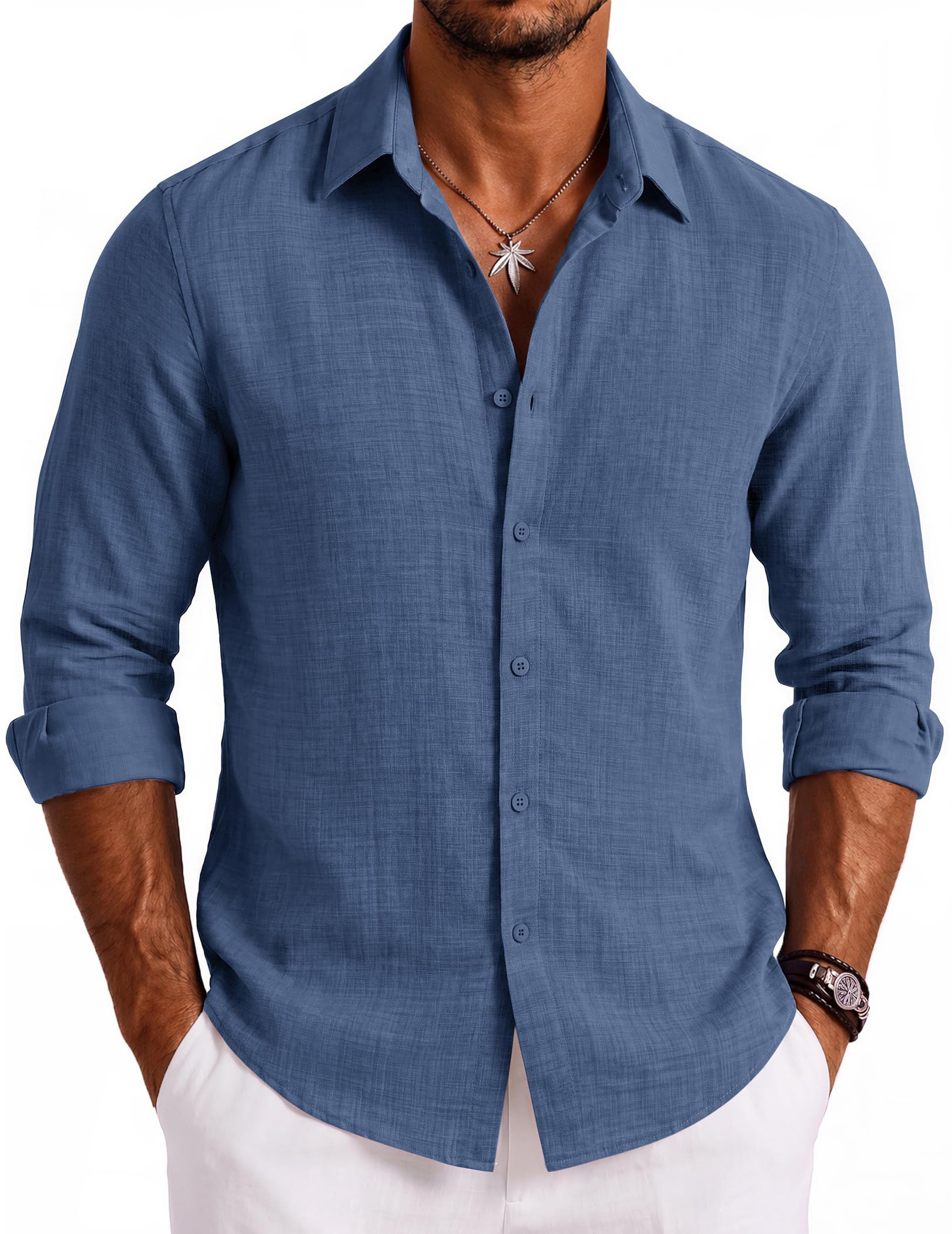 COOFANDY Mens Button Down Shirt Long Sleeve Casual Untucked Shirts Textured Summer Beach Shirts