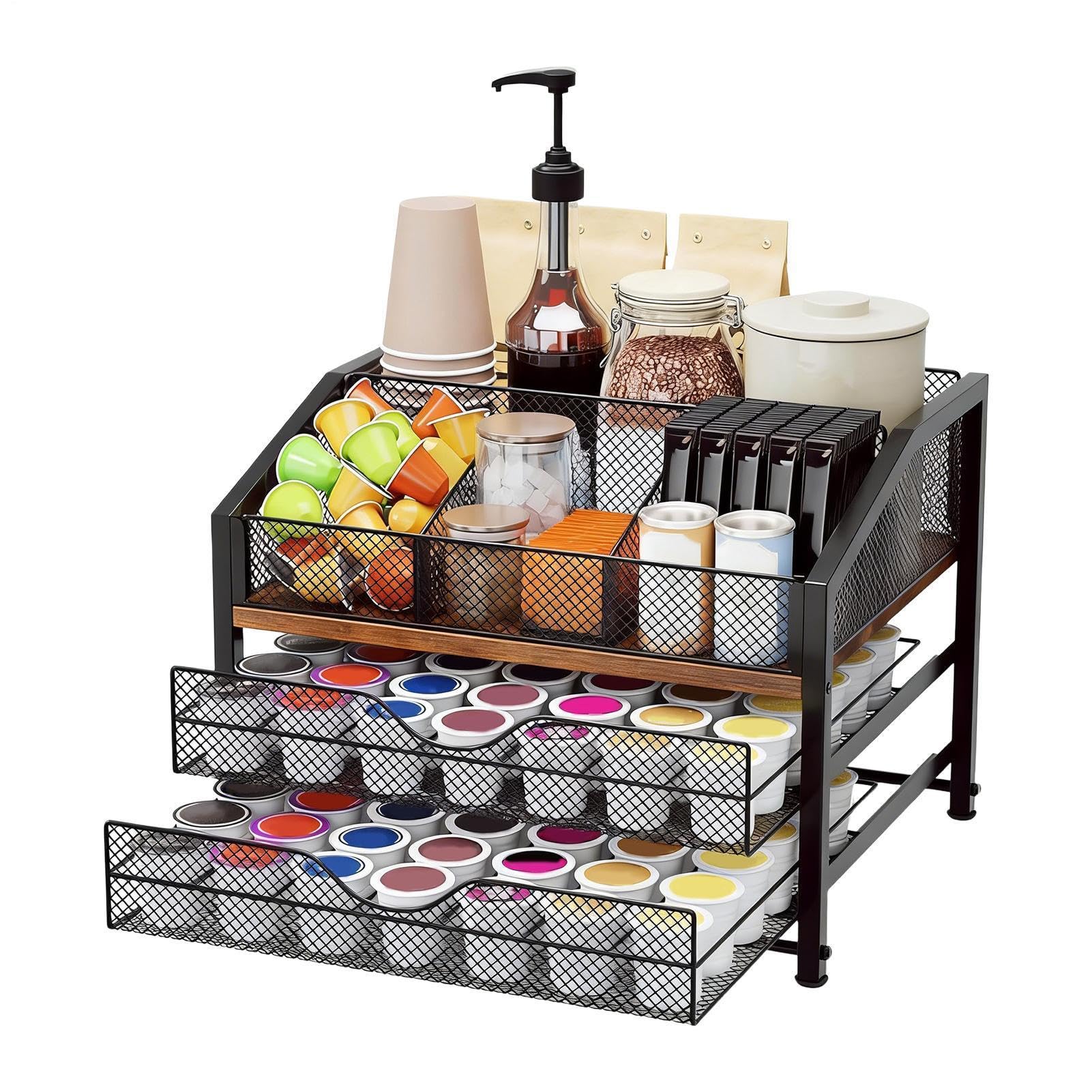 Organizador de Cápsulas de Café Estante Expositor de 3 Niveles | Contenedor para Cápsulas Para Encimera, Armario, Escritorio, Pared, , Cocina, Hogar, Bar, Cafetería,