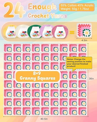 Vista 19 de Coopay Kit de iniciación de ganchillo para principiantes, manta de cuadros de abuela con instrucciones y suficiente hilo (verde aguamarina)