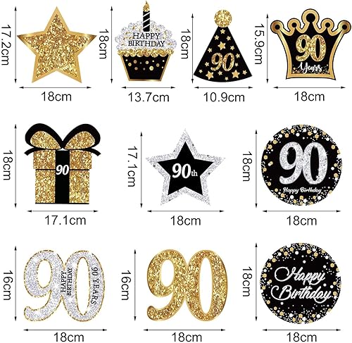 Miniatura 2 de 30 piezas de decoraciones de fiesta de cumpleaños 90, tarjetas decorativas de fiesta de cumpleaños 90 y remolinos colgantes para decoración de