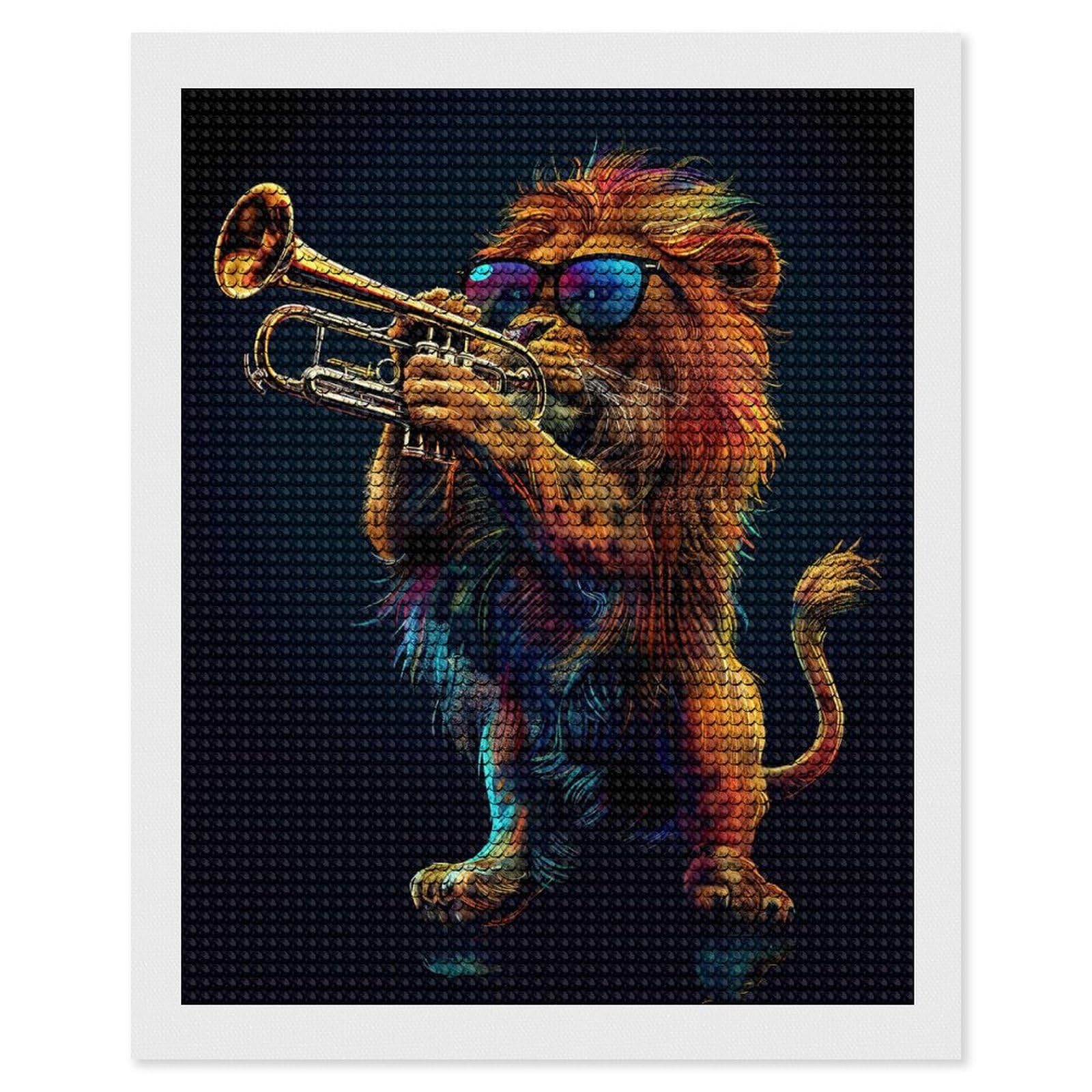 Junmoney Lion Trumpet Diamond Painting Canvas Set 16"x20", Boho Decor, for Craft Lovers, Easy Handmade Project, Holiday Gift Idea