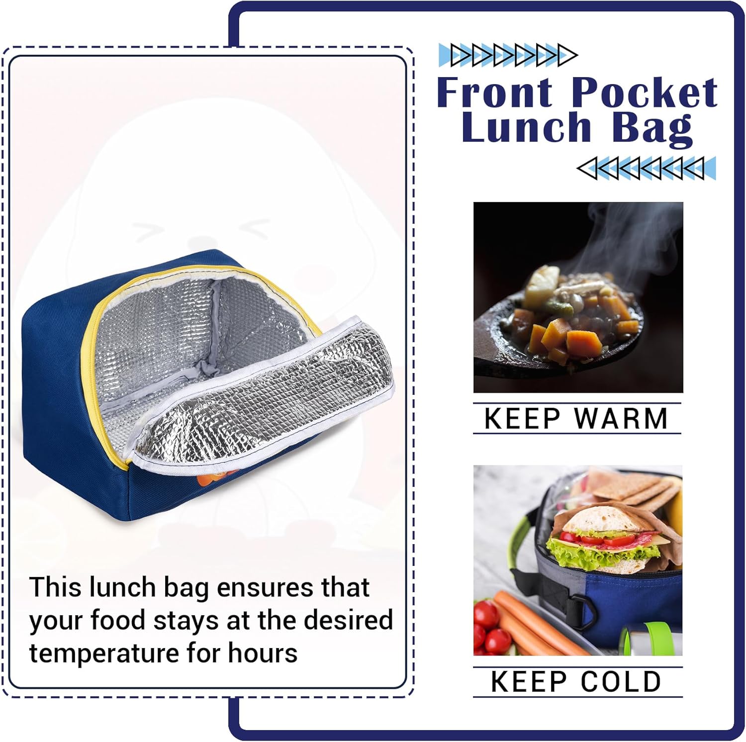Kuber Industries Lunch Bag | Thermal Insulated Lunch Bag | Lunch Bag for Office | Lunch Bag for Camping with Front Pocket | Waterproof Tiffin Cover with Handle | Fruit Rabbit-Print | Blue