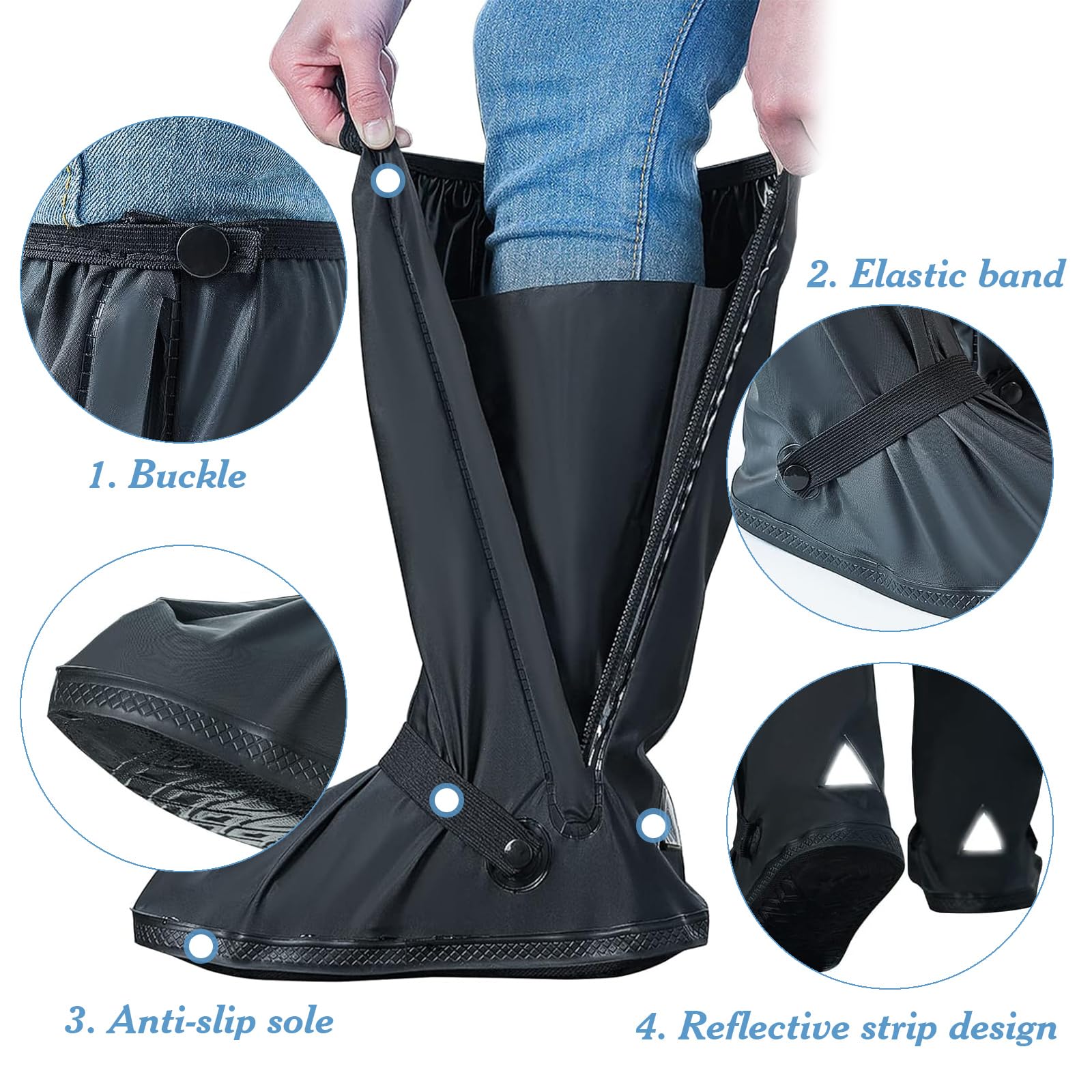 Copriscarpe Impermeabili Copriscarpe Riutilizzabili Copriscarpe Moto Copri Scarpe per Pioggia Copri Scarpe Impermeabili Pioggia con Riflettore,Adatto per Sport all'Aria Aperta,Ciclismo