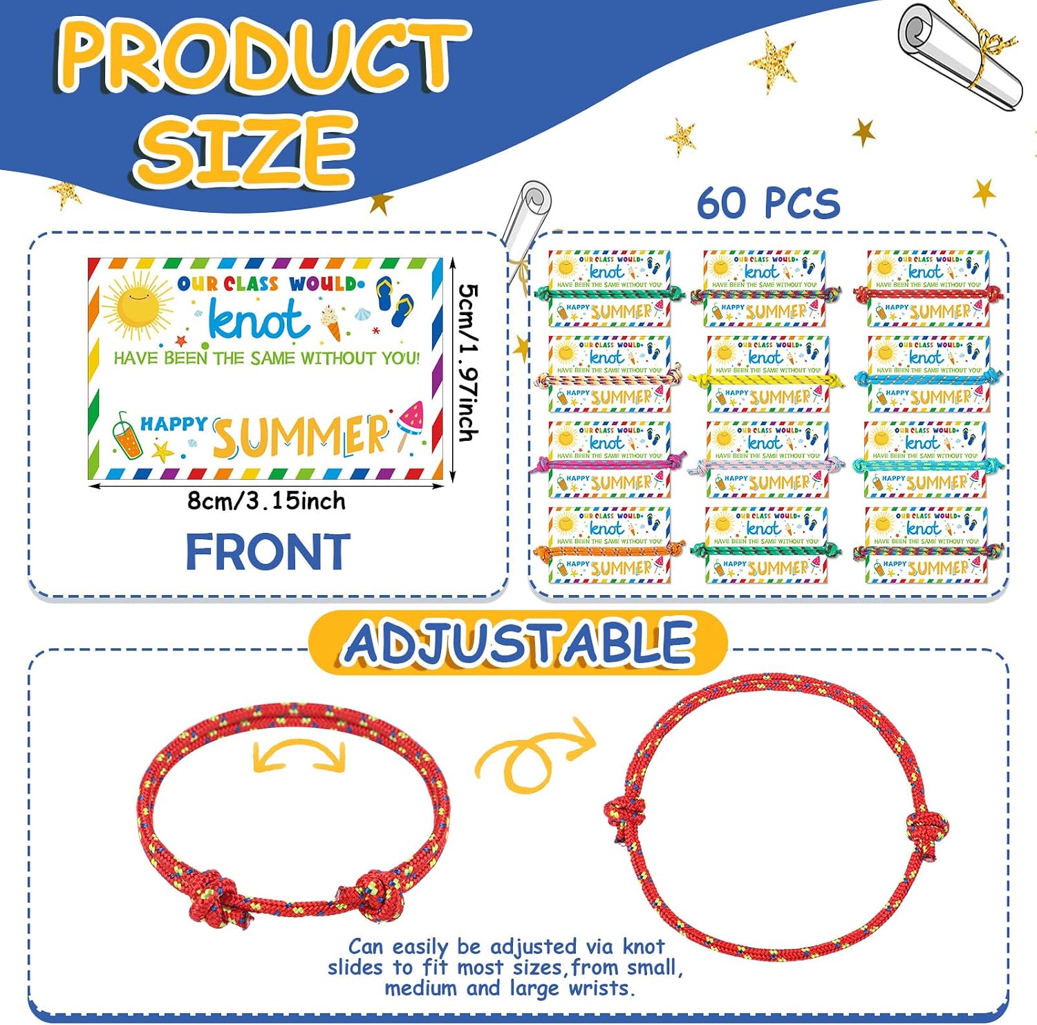 Junkin 60 Sets End of Year Gifts for Students Bulk Friendship Bracelets with Cards Kids Graduation Knot Bracelets 2026 Last Day of School Party Favors for Classroom Kindergarten Summer Grad Gifts