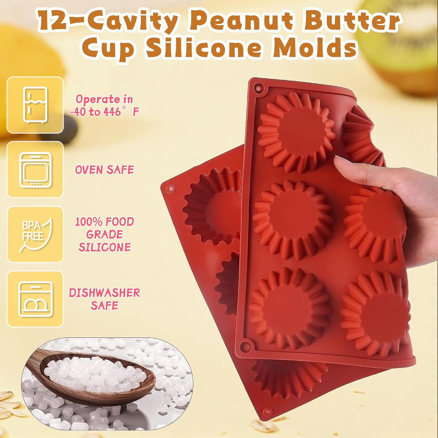 3Pcs Peanut Butter Cup Molds for Baking, Non-Stick Silicone Peanut Butter Cup Molds for Chocolate, 12-Cavity Mini Tart Pan for Bite Size Chocolate Fat Bombs image 3