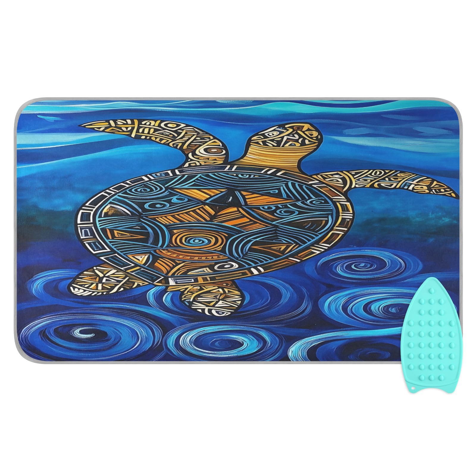 pnyoin Portable Ironing Mat Sea Turtle Dark Blue Travel Ironing Pad with Silicone Iron Rest for Steam Pressing on Tabletop or Bed Heat Resistant Portable Quilting & Travel Blanket