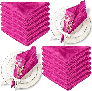Aormenzy 50 Pack Hot Pink Napkins 17 x 17 Inches Cloth Napkins Jacquard Napkins Scalloped Silky Napkins Square Brocade Napkins for Wedding,Banquet,Party Decoration
