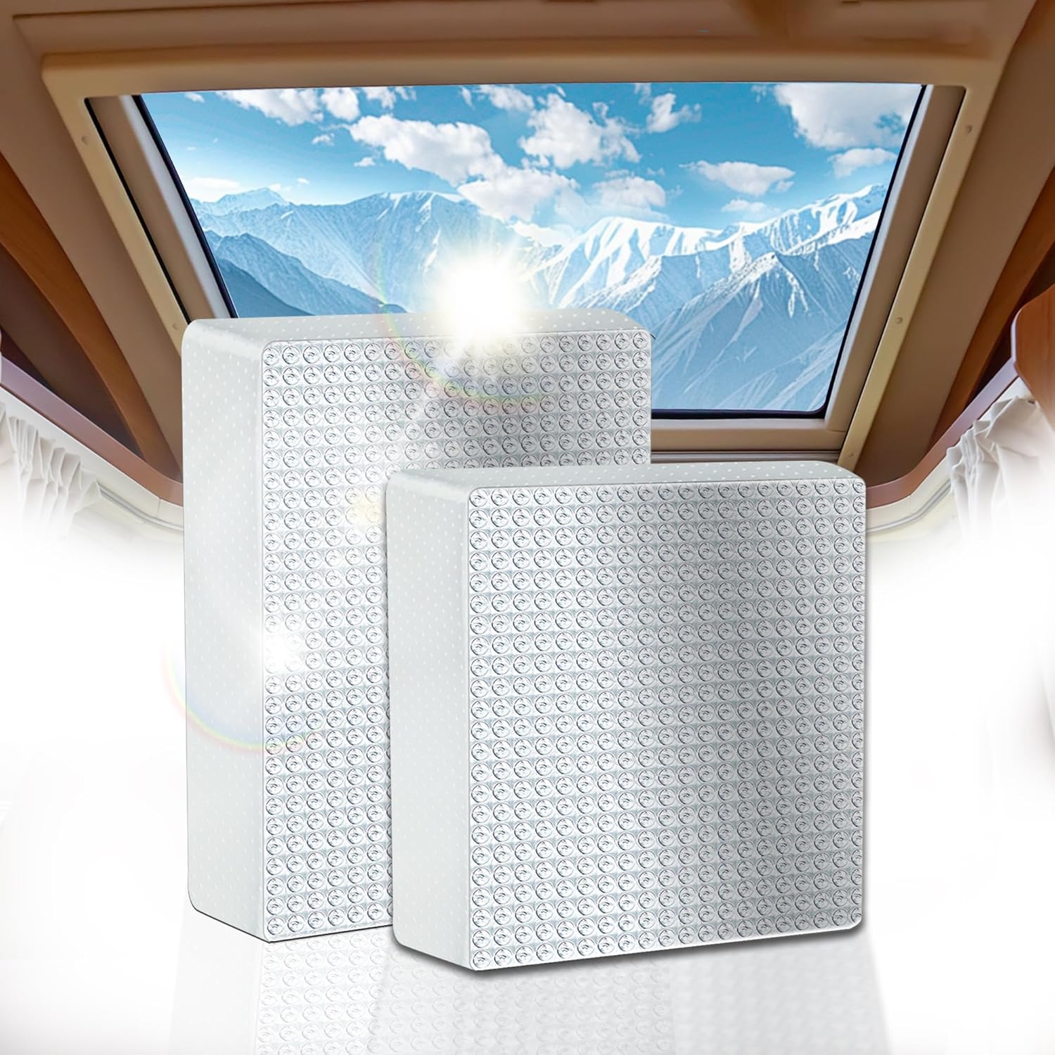ESMING 1Pack 22"x14"x3" &14"x14"x3" RV Skylight Insulator,RV Vent Insulator, RV Skylight Cover with Reflective Surface, Waterproof RV Insulation, RV Sunroof Skylight Insulates Light and Reduces Noise