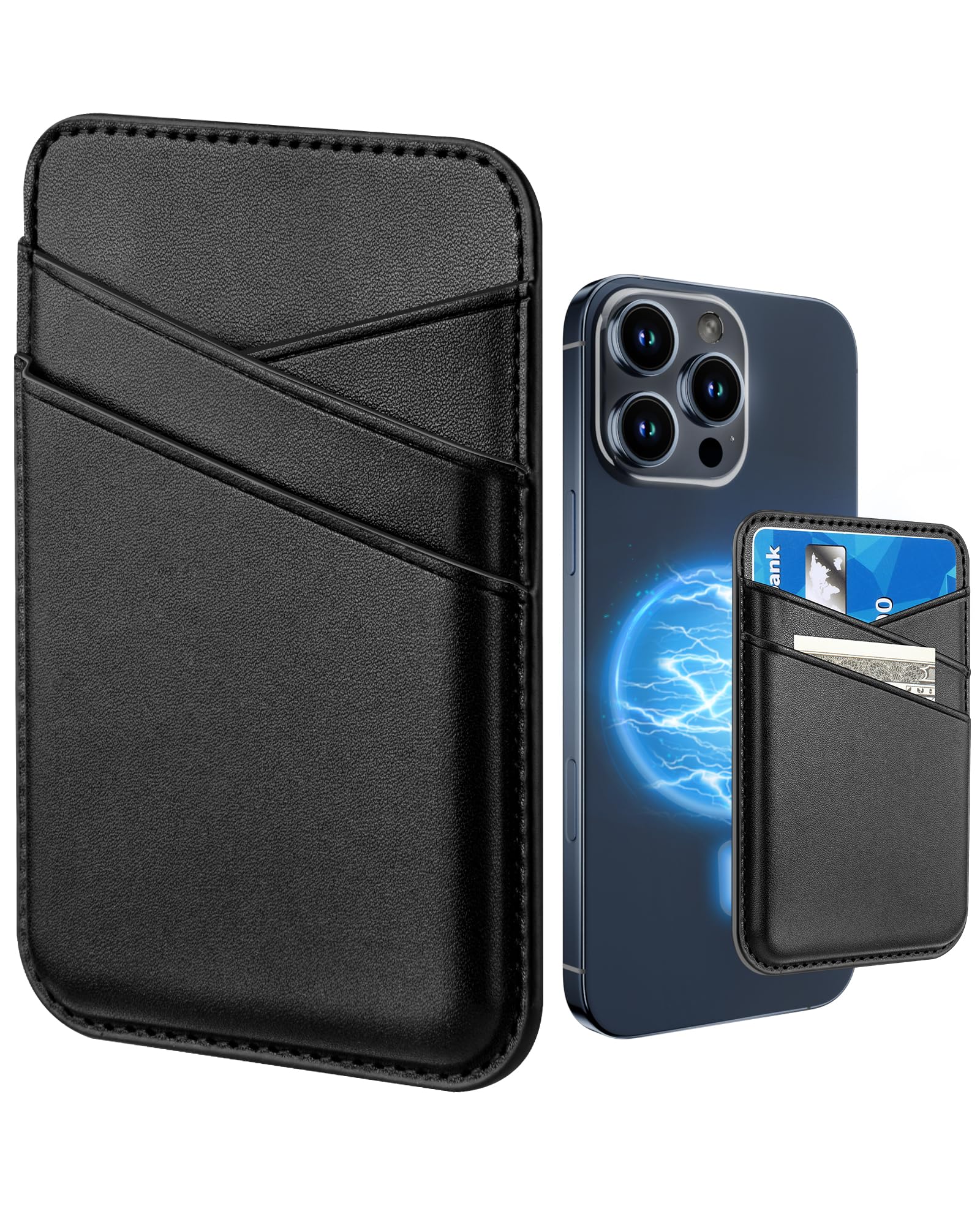 Senose Magnet Phone Wallet, Slim Mag Wallet, Magnetic Card Holder Compatible for iPhone 16/15/14/13/12 and Pro/Pro max, Minimalist Leather Wallet, 3 Slots, Black-image-30