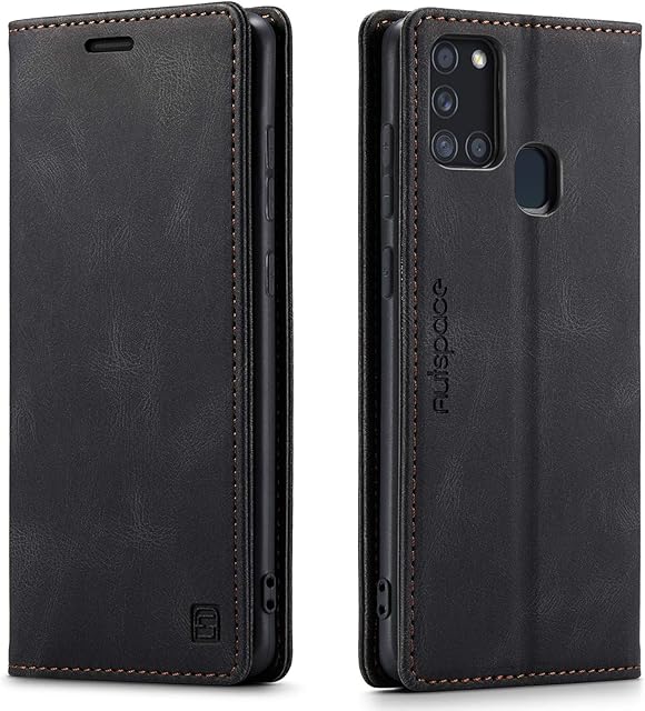 LOLFZ Wallet Case for Samsung Galaxy A21S, Magnetic Flip Leather Case with RFID Block Card Slots Kickstand Shockproof Protective Cover Compatible with Samsung Galaxy A21S - Black
