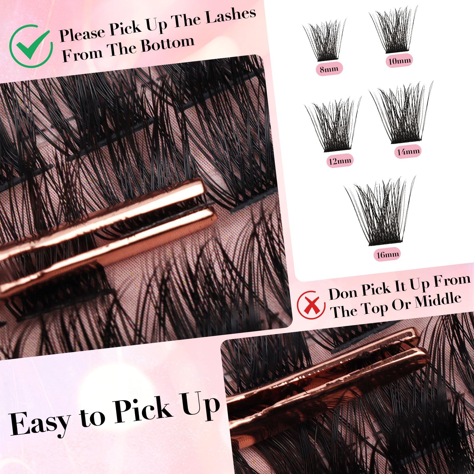 VEGCOO Kit Ciglia Extension, Ciuffetti Ciglia Finte, C Curl 8-16mm Lash Clusters Individual Eyelashes Naturali per Ragazze e Donne