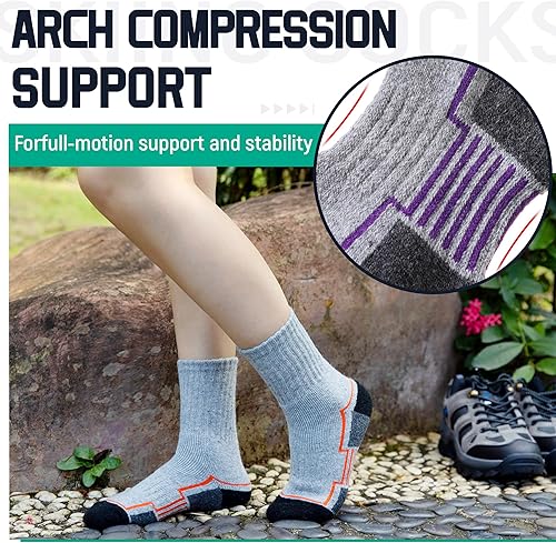 Miniatura 4 de Calcetines de senderismo para niños y niñas, calcetines cálidos de lana merina, calcetines acolchados absorbentes
