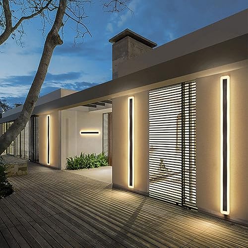 JYSXSHOW Lámpara de pared LED larga y moderna para exteriores, impermeable, IP65, blanco cálido, 110 V, montaje en pared, rectangular, negro,