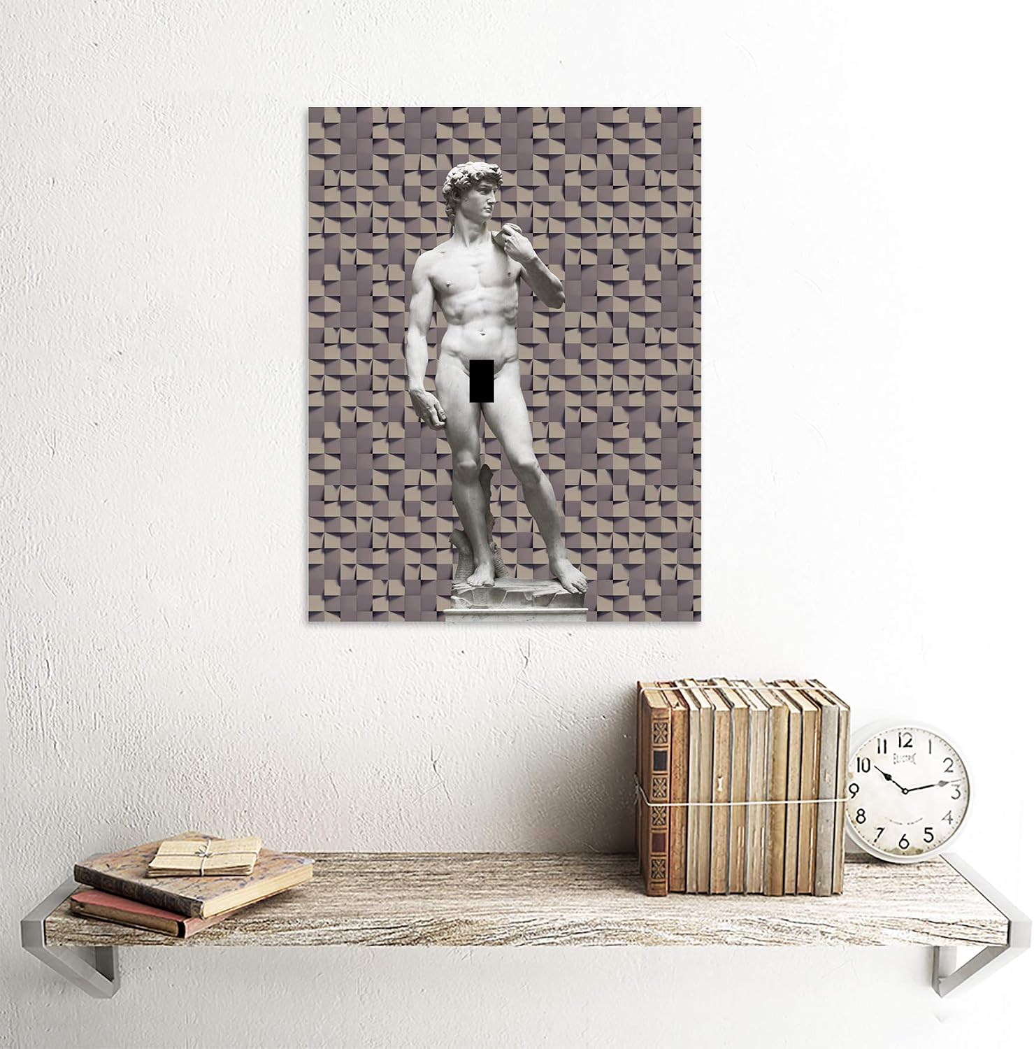 Artery8 Statue of David by Michelangelo Classic with Abstract Art Grey Cubes Unframed Wall Art Print Poster Home Decor Premium