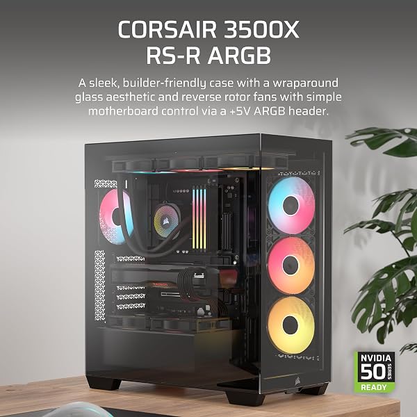 CORSAIR 3500X RS-R ARGB Panoramic Mid-Tower PC Case – 3x Pre-Installed RS120-R ARGB Fans, GPU Anti-Sag Arm, Fits up to 10x 120mm Fans, Reverse Connection Motherboard Compatible – Black - 2