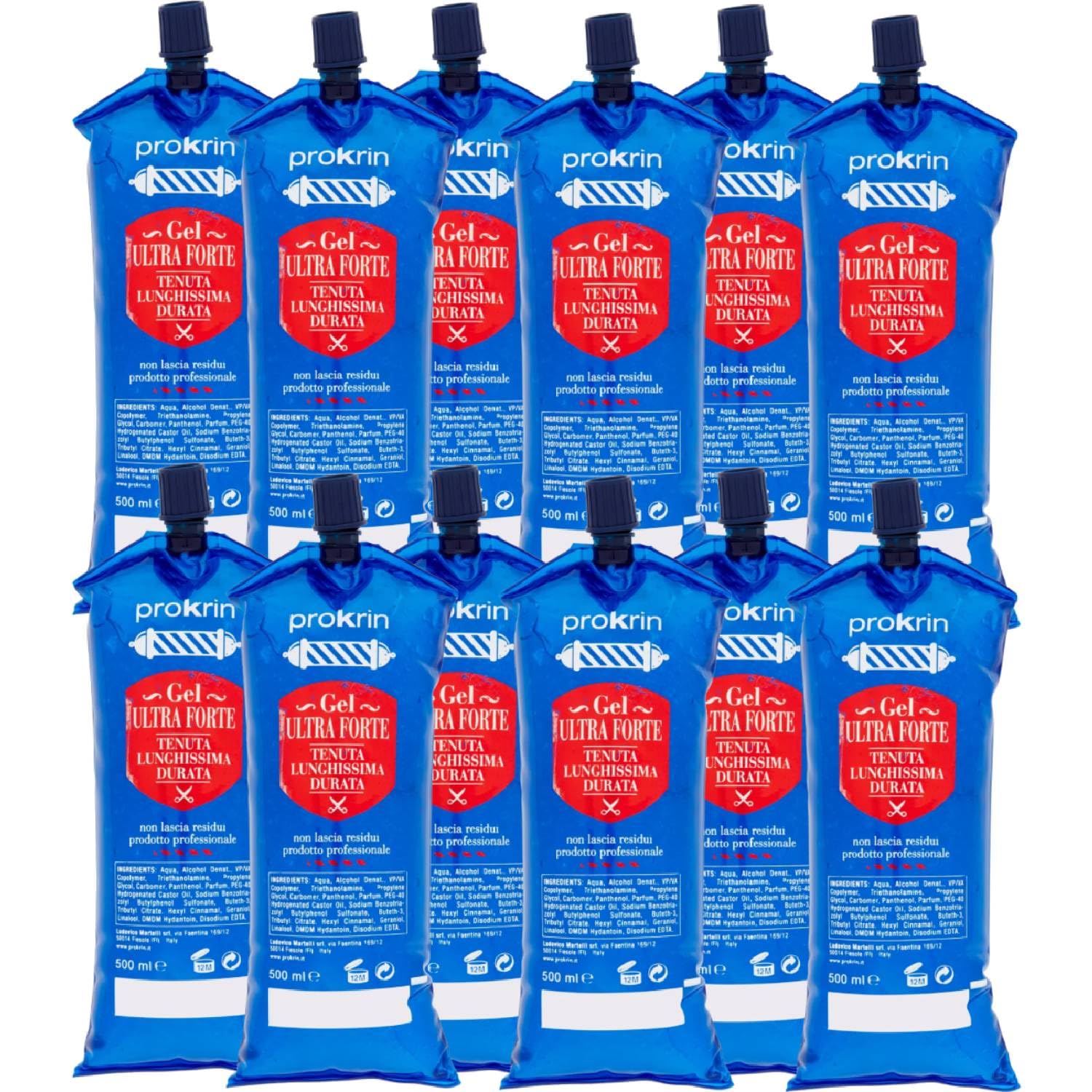 Set 12 PROKRIN Gel Bolsa Ultra Fuerte 500 ml Producto Peinado Cabello