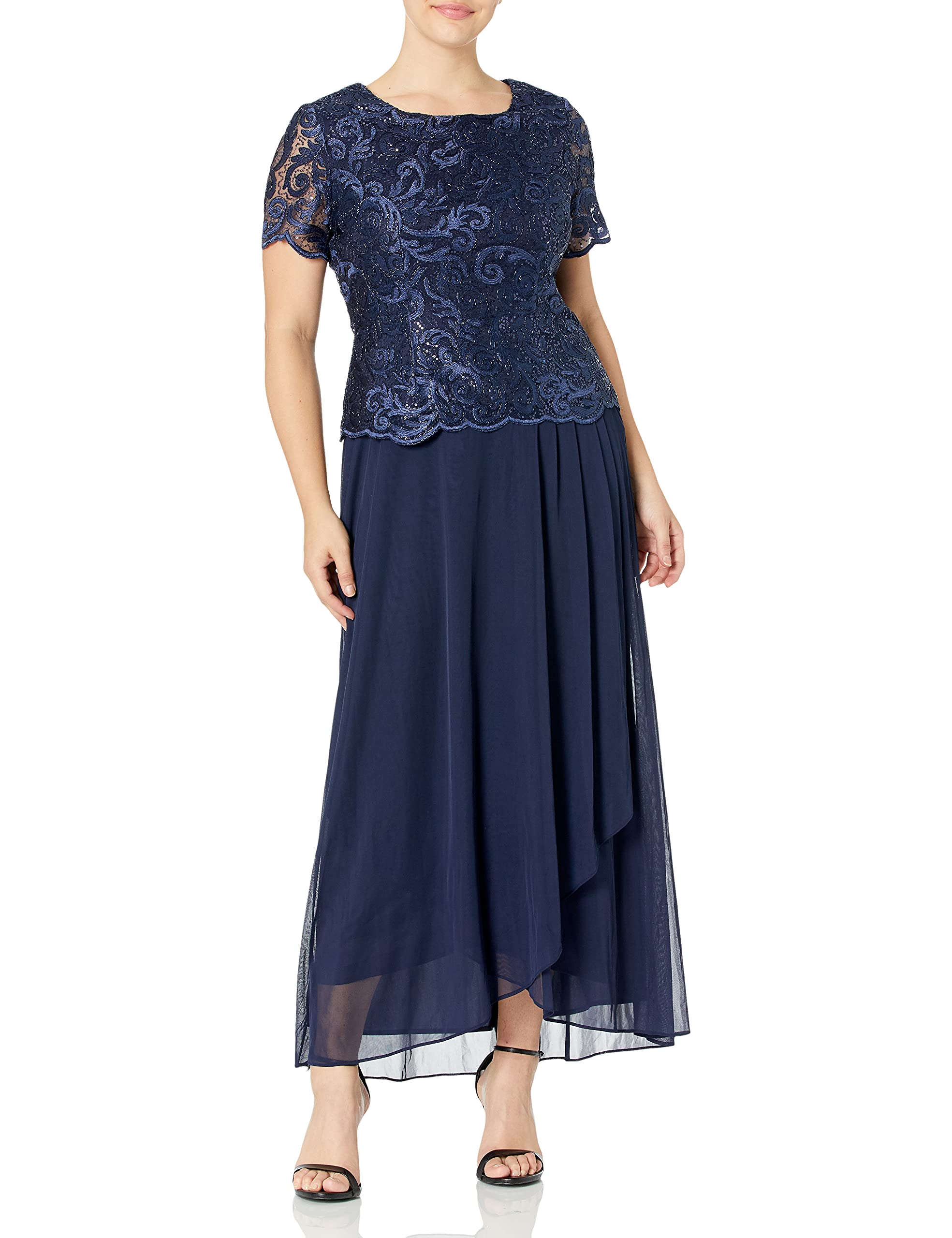 Alex Evenings Womens Cap Sleeve Long Mock Dress: 14 Navy
