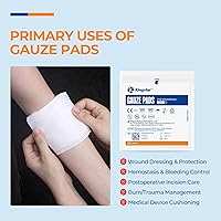 Vista 4 de Paquete de 100 almohadillas de gasa estériles de 2 x 2 pulgadas, 12 capas, 100% algodón, almohadillas de gasa médica para el cuidado de heridas
