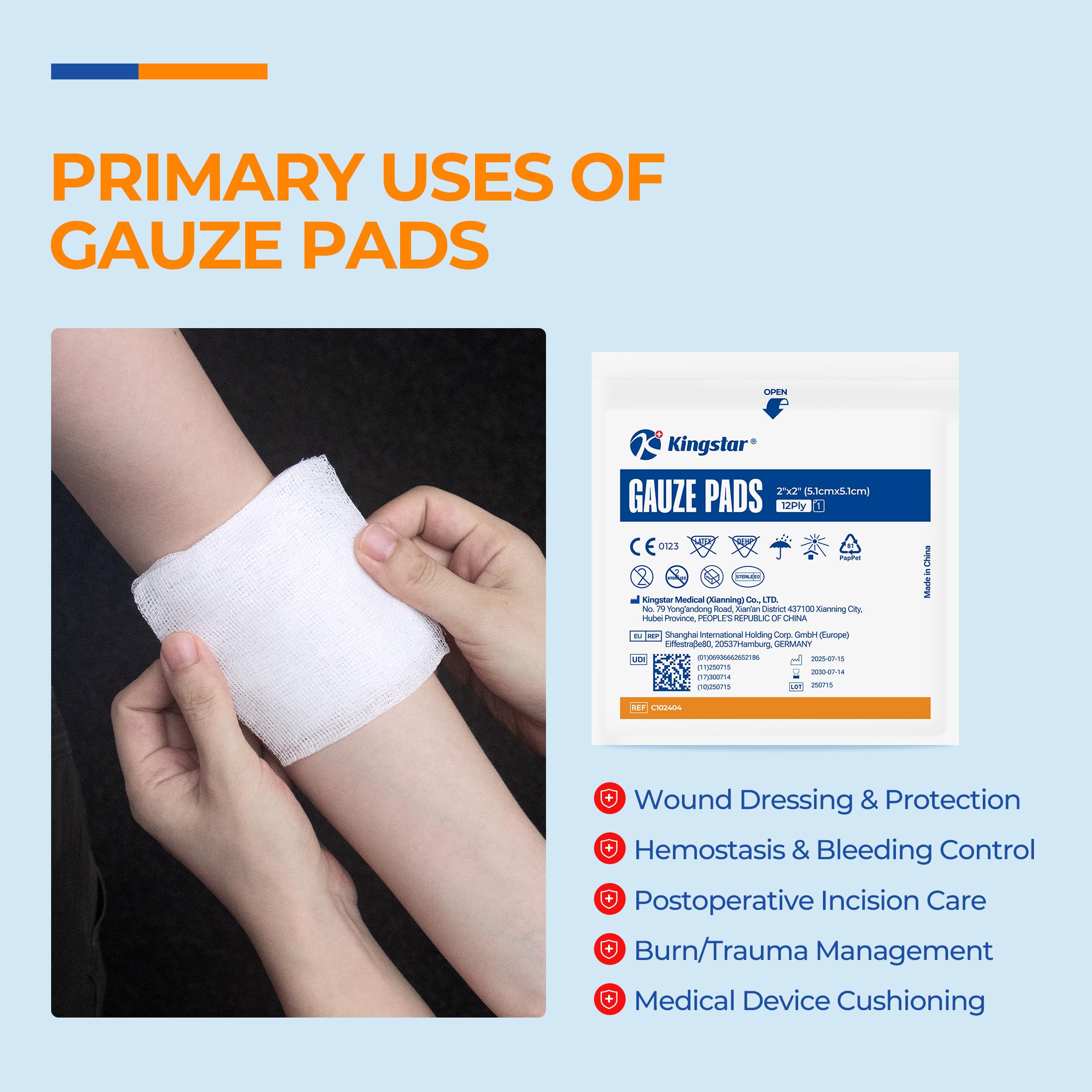 100 Pack Sterile Gauze Pads 2x2 Inch 12-Ply, 100% Cotton Large Gauze Sponges for Wound Care, Highly Absorbent Bulk Hospital-Grade First Aid & Surgical Dressing — Amazon image 4