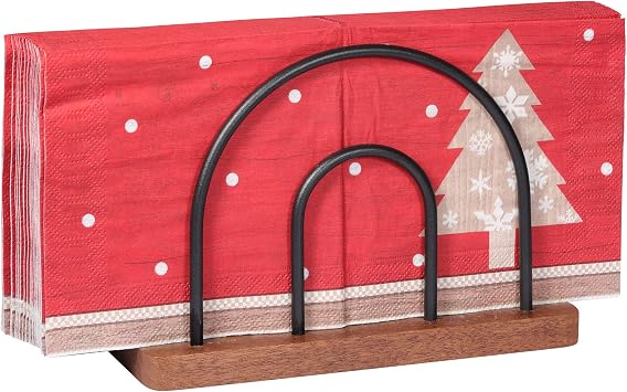 MBL Wooden Napkin Holder with Matte Black Metal Wire, for Kitchen Dining Restaurant Table Classic Home Decor, Indoor & Outdoor Use, Brown Base