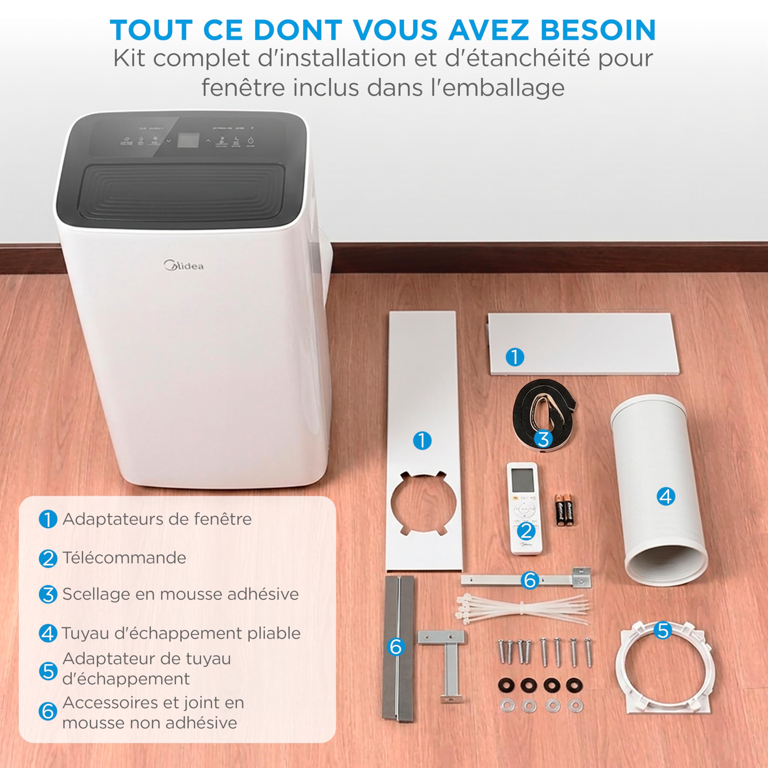 MIDEA Climatiseur Mobile Silencieux 12000 BTU avec Évacuation | 4 en 1: Climatisation, Ventilation, Déshumidification, Sleep | Clim Portable avec Contrôle App & Télécommande | Kit de Fenêtre Inclus