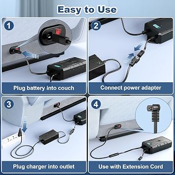 Battery Pack for Reclining Furniture with Charger, 2500mAh Universal Recliner Battery Pack Rechargeable with LED Display for 2-Pin Electric Recliner, Sofa, Lift Chair, Couch, Motion Furniture