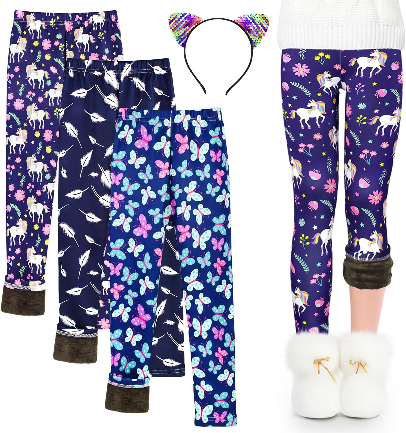 KornaDoz Girls Fleece Lined Leggings, Warm Winter Thermal Pants for Kids & Toddlers, Thick Cozy Lined Leggings for 4-10Years