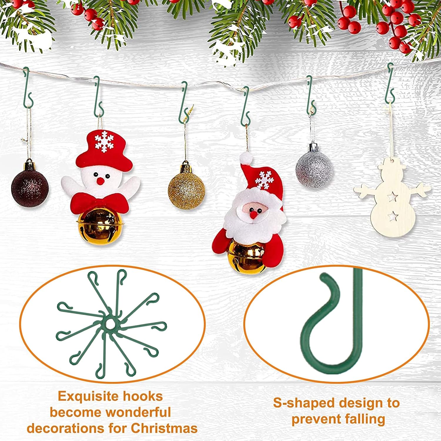 GERRIT 10PCS Christmas Tree Hooks S-Shaped Hangers Green Plastic Decorations Hooks for Christmas Party Tree Hangers