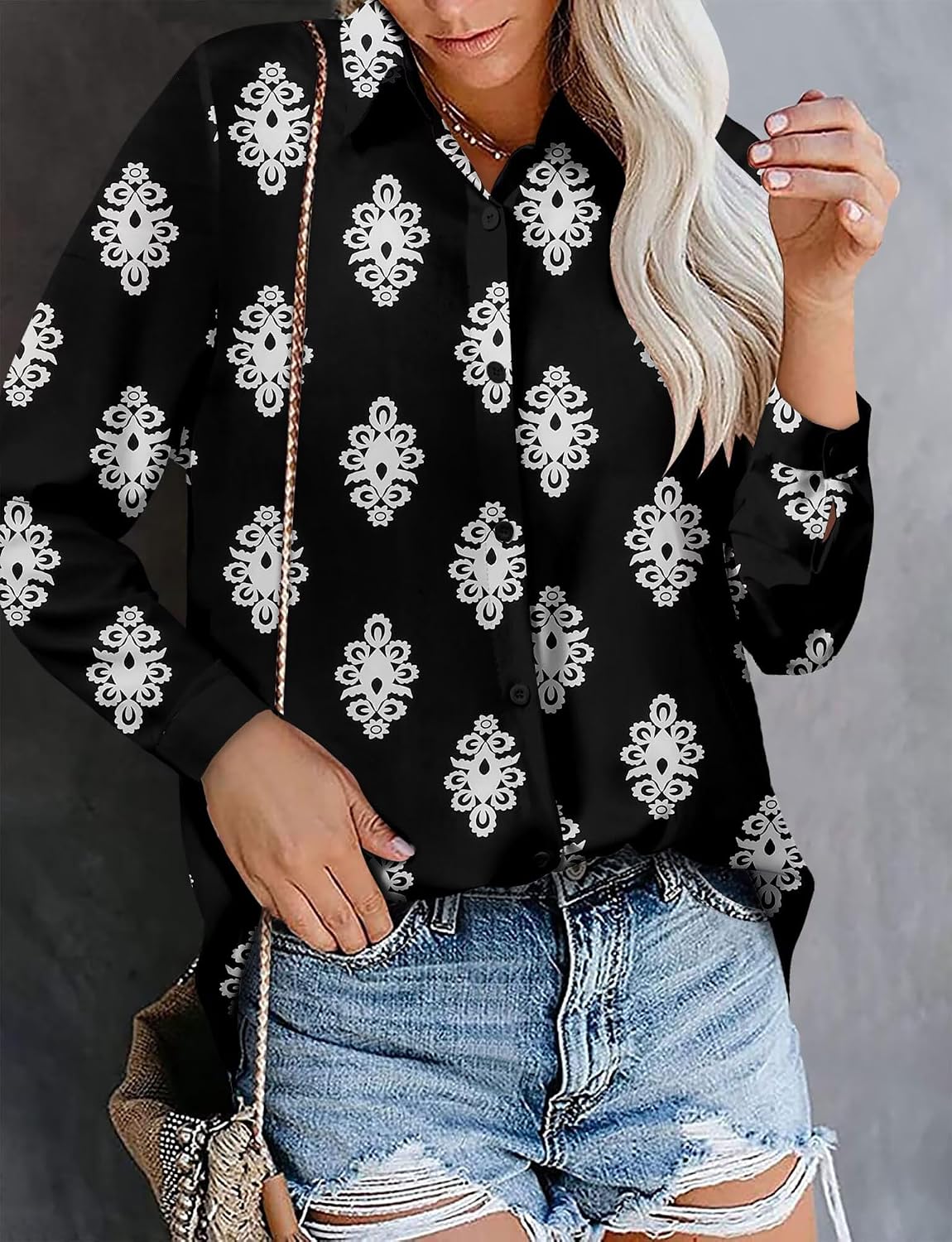 Magritta Women's Shirts Fashion Casual Loose Fit Long Sleeve Button Down Lightweight Collared Blouse Tops