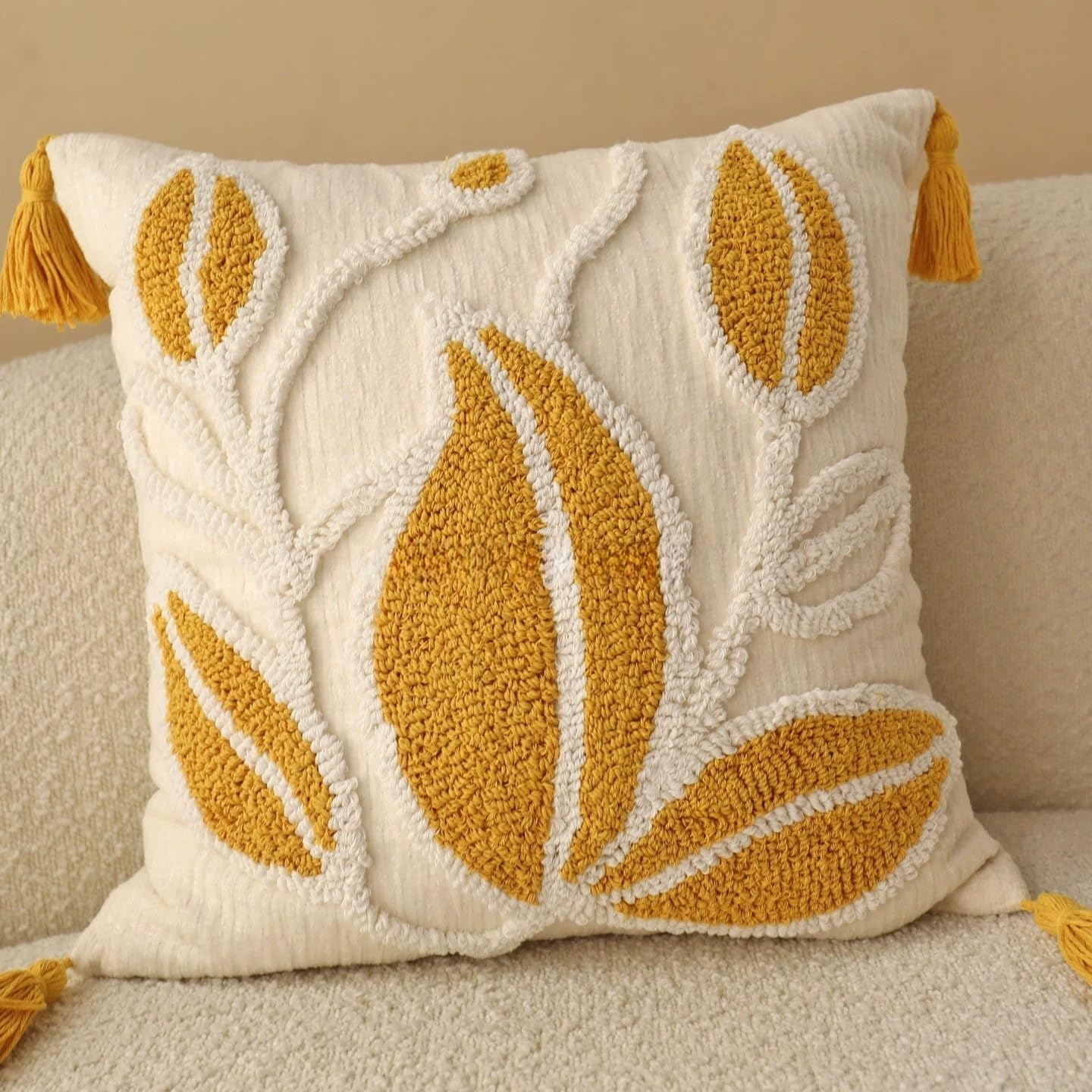 2 Pack Tufted Pillow Cases Boho Square Throw Pillow Covers, 18x18 Inch