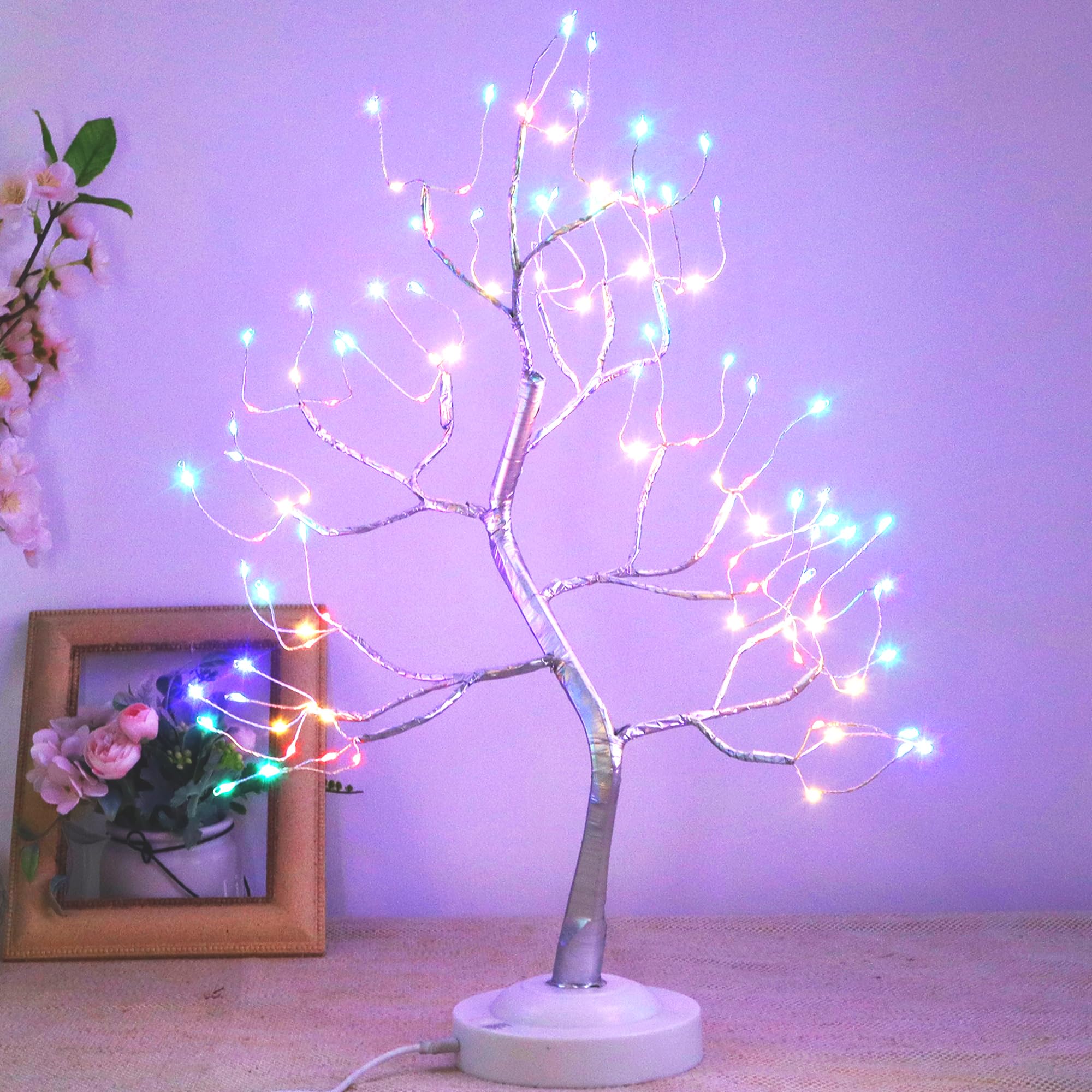 FUCHSUN 108 LED Bonsai Tree Light, Battery/USB Powered 20 Inch Tabletop Artificial Tree Lamp for Living Room Bedroom Christmas Home Decor, 8 Modes & 6 Hours Timer (Multicolored)