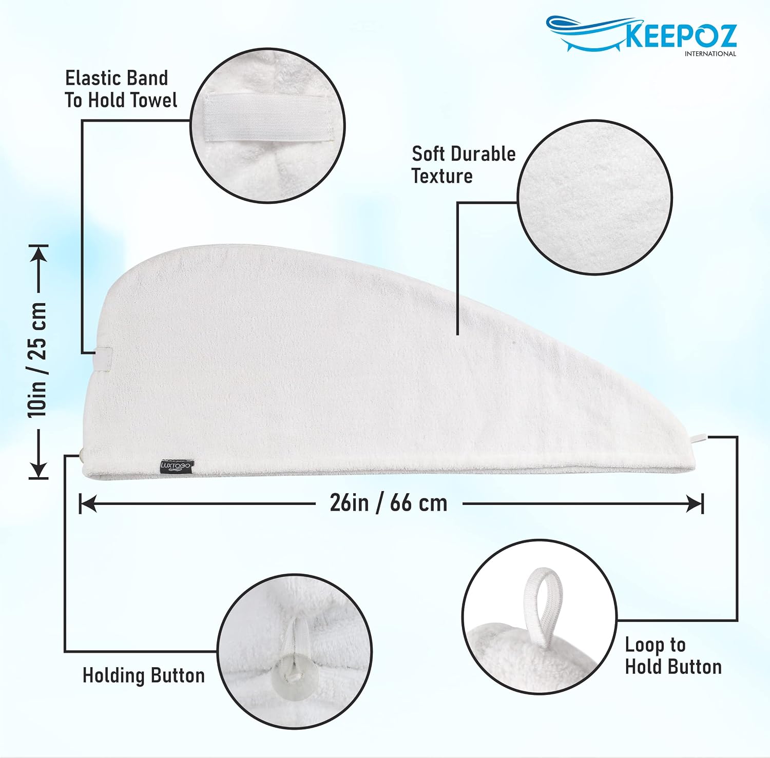 KEEPOZ 100% Cotton Quick Dry Super Absorbent Hair Turban - detail view