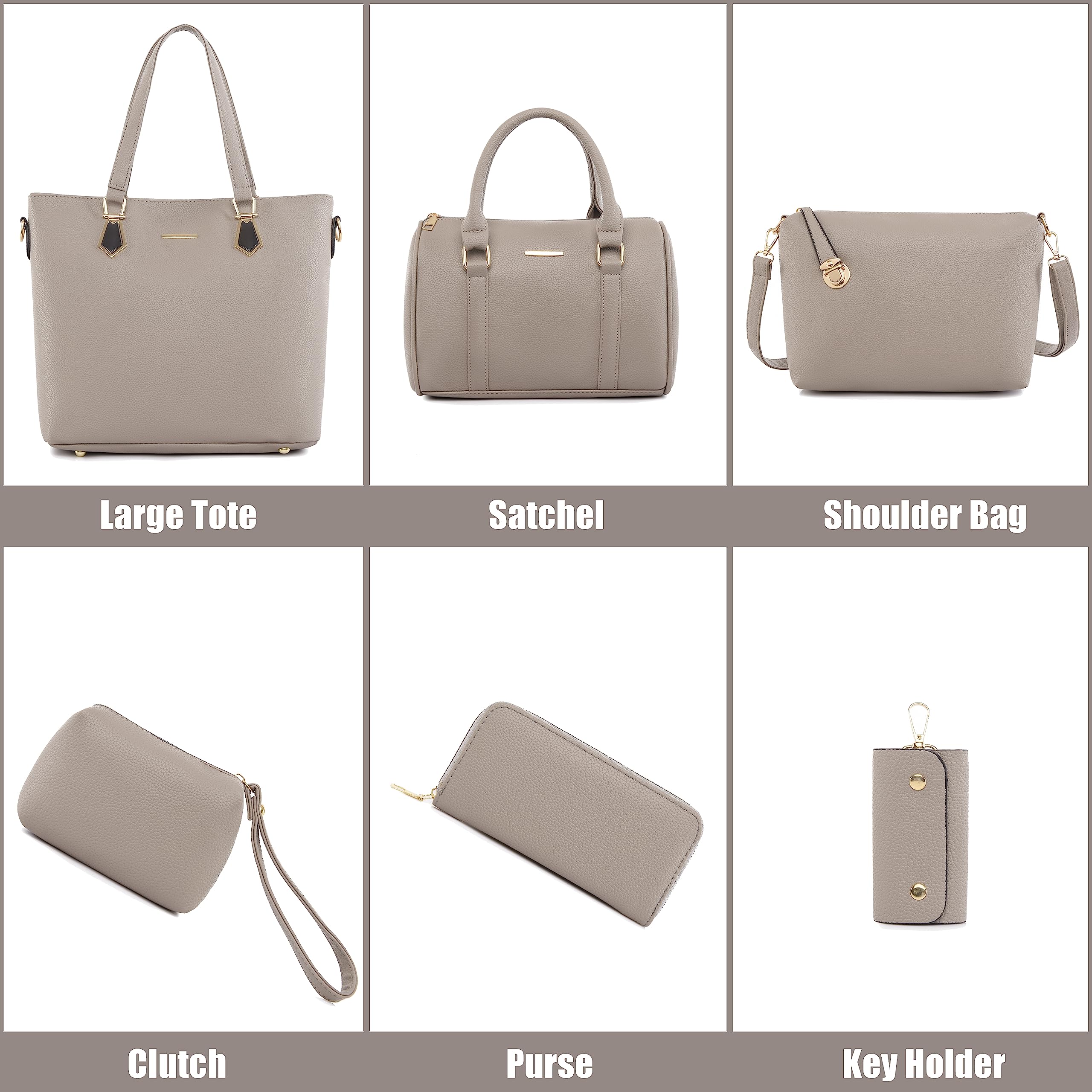 OTMIPIML Purses and Handbags for Women Synthetic Leather Tote Crossbody Bags Satchel Purses Set 6pcs (2D-Grey)