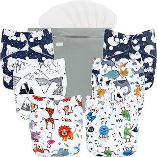 Wegreeco Washable Reusable Baby Cloth Pocket Diapers 6 Pack + 6 Bamboo Inserts (with 1 Wet Bag, Cool Animals)