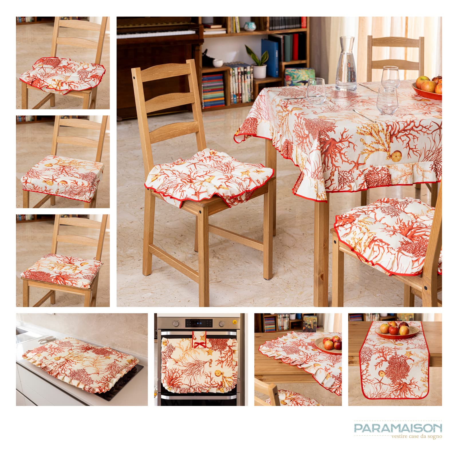 PARAMAISON Cuscini Sedia Corallo 40x40x3,5 cm Set da 6 pezzi Fissaggio con Laccetti