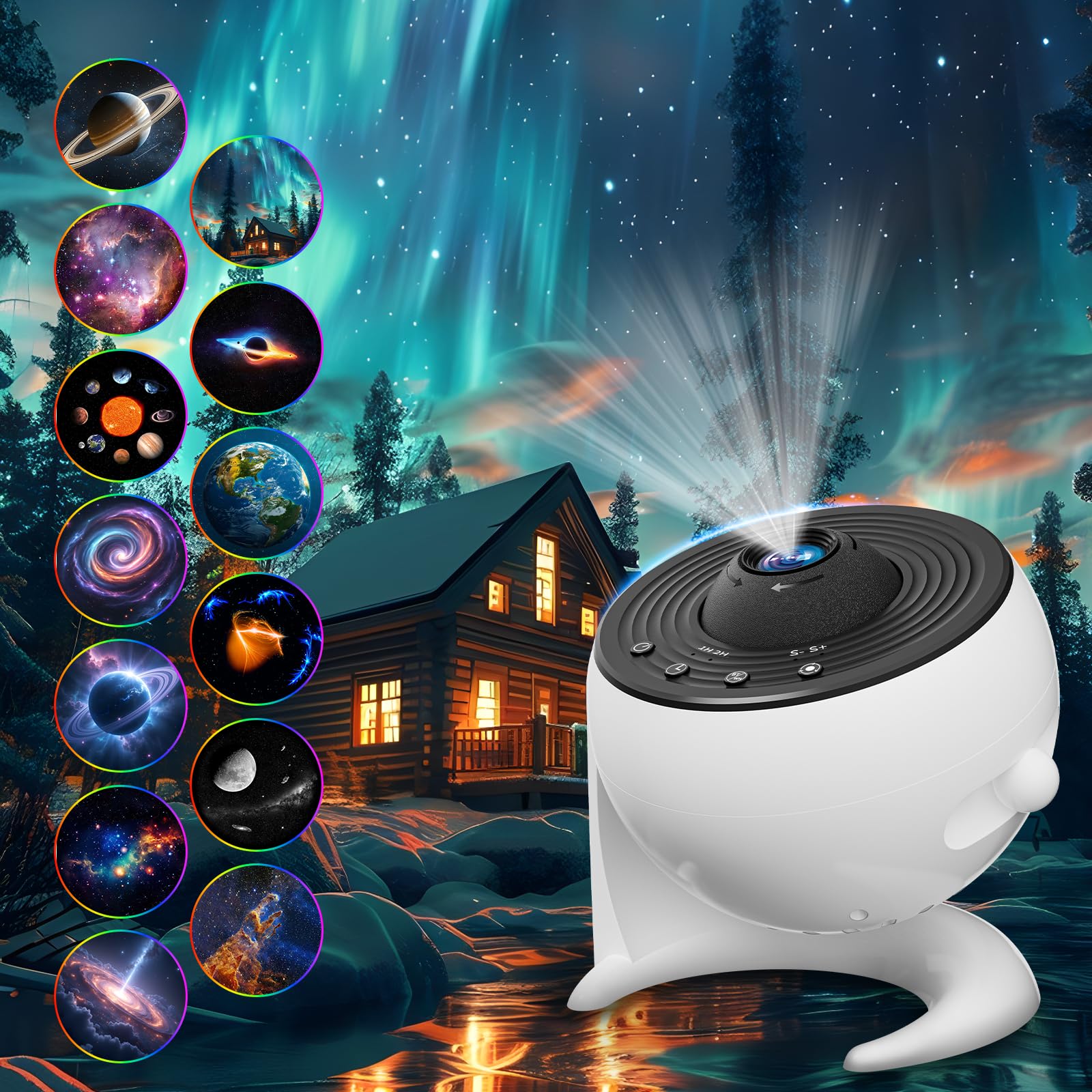 FlyEagle Proiettore Stelle Soffitto, Planetario Proiettore 13 In 1, Luce Notturna Con Timer, Stelle Luminose Cameretta, Rotazione A 360°, Proiettore Stelle Bambini Adulti, Bianco