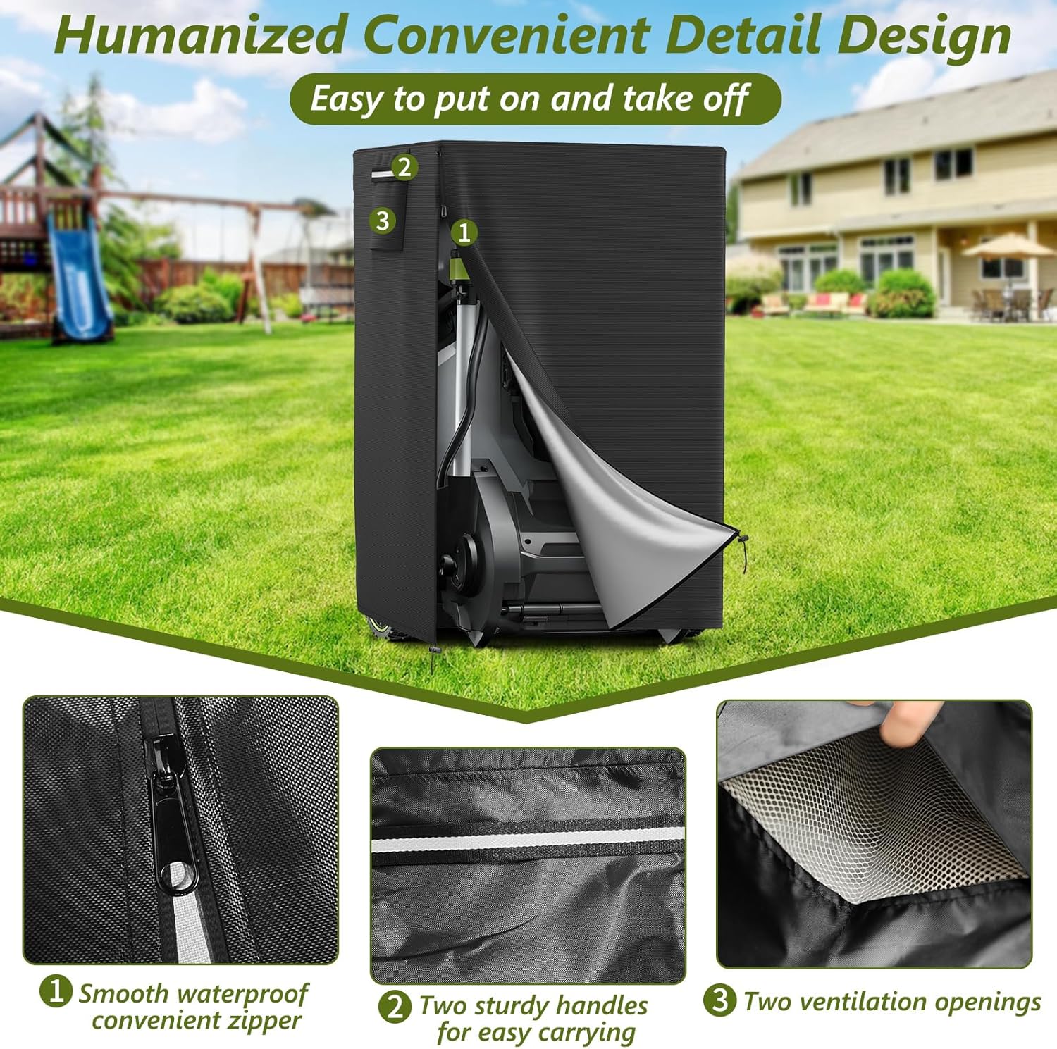 Lawn Mower Cover,Fits 20/21 inch Foldable Electric Lawn Mower and Self-propelled Mower,Outdoor Waterproof and Dustproof Cordless Lawn Mower Cover,Black