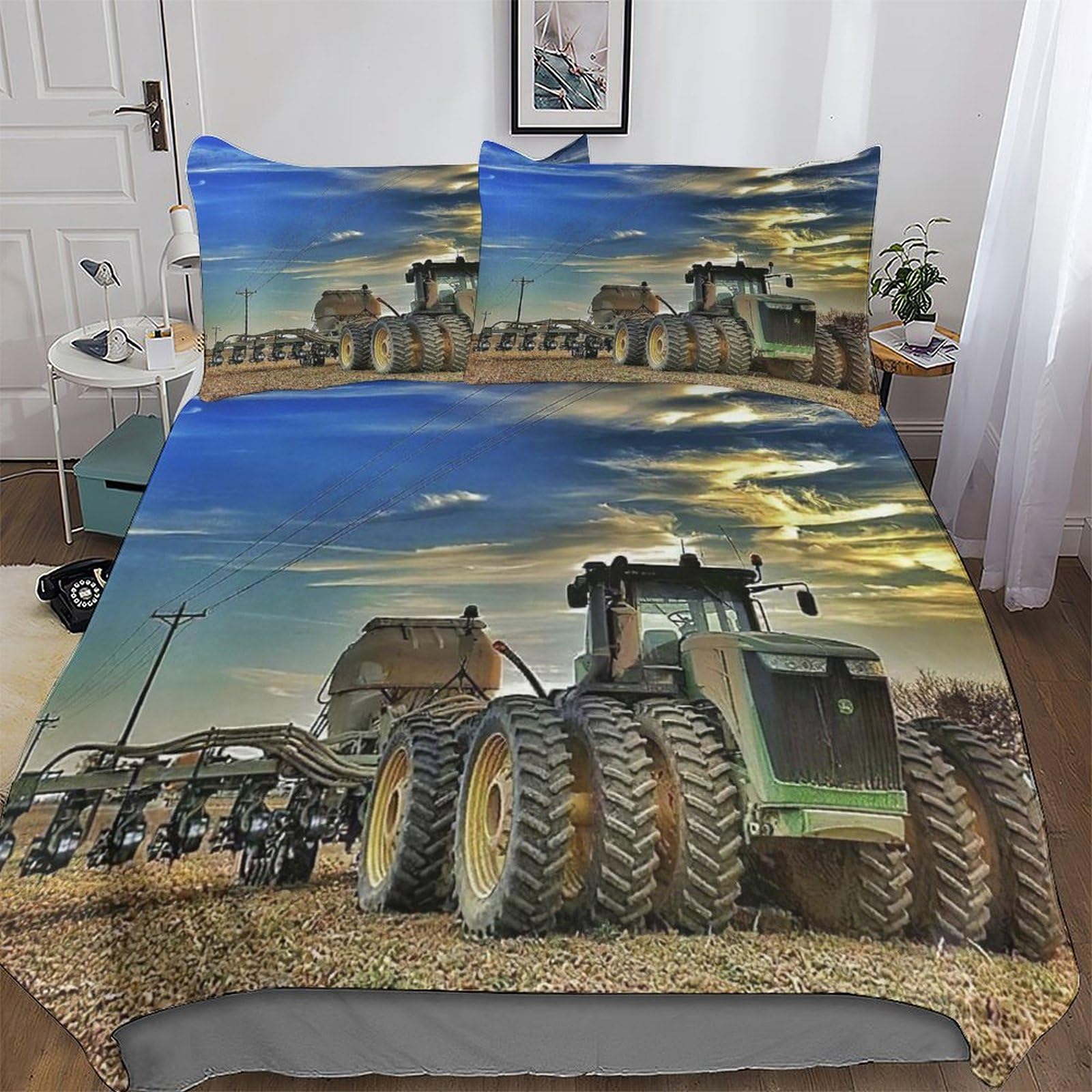 Parure de lit tracteur 3D en microfibre 220x240 cm avec housse de couette zippée pour adolescent
