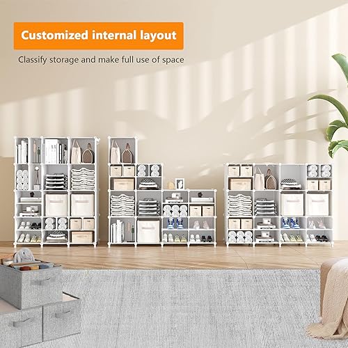 Miniatura 5 de AWTATOS Organizador de almacenamiento de cubos para armario, 12 estantes cubos, cubos grandes y pequeños, estantes de almacenamiento de ropa